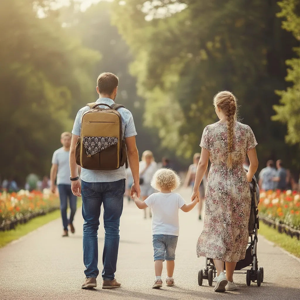 Pensé pour les parents actifs, le sac à dos à langer Évasion&nbsp;combine style, confort et organisation intelligente. Avec ses dimensions de 30×19×43 cm et un poids léger de 800 g, il offre une belle capacité sans encombrer, idéale pour emporter tout le nécessaire du quotidien.