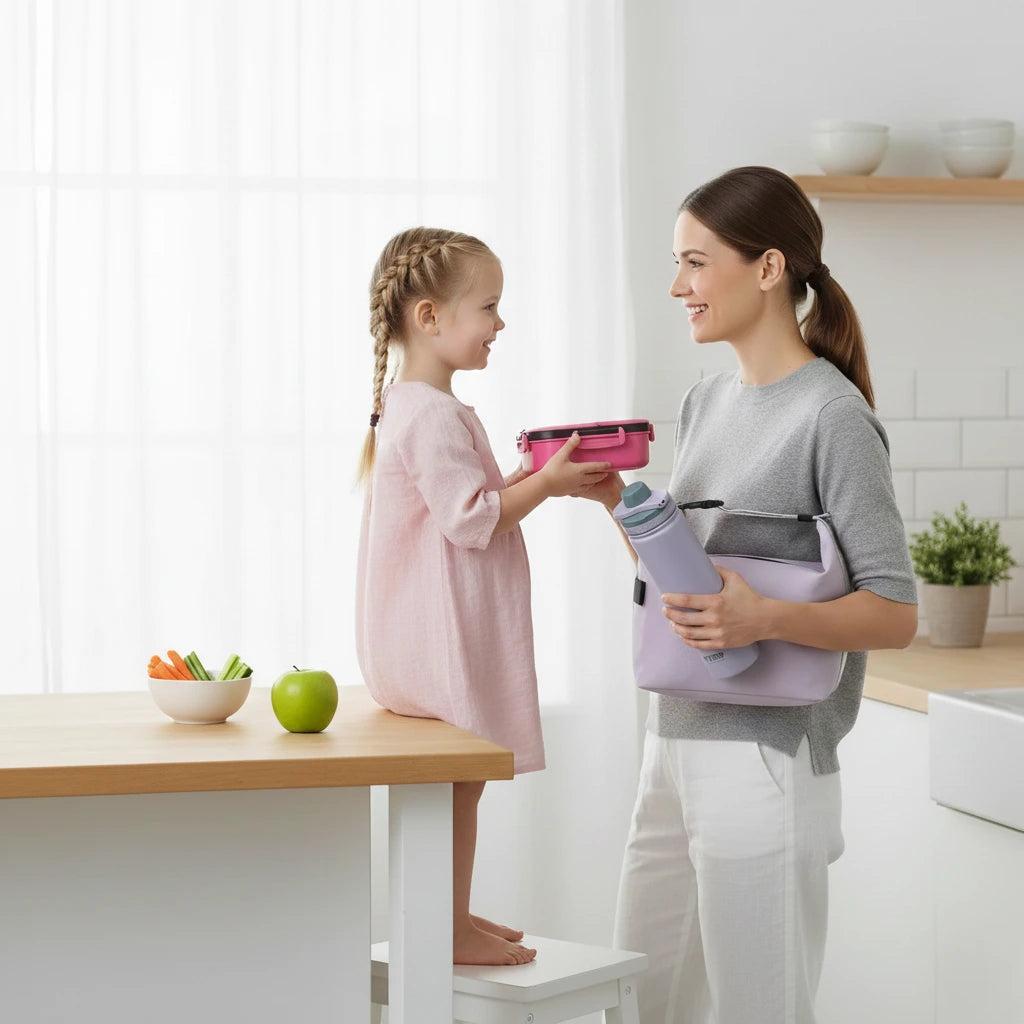 NomadBox compacte en position enroulée 22x7 cm – lunch bag gain de place pour repas quotidiens.