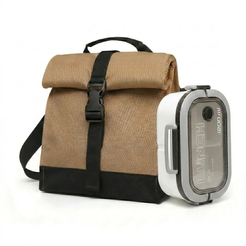Lunch bag style coursier et lunch box micro-ondable pour déjeuner nomade - Pack Duo