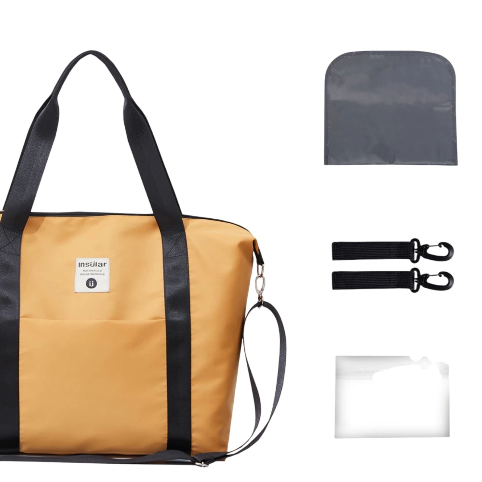 Sac à langer Milo accroché à une poussette en promenade
