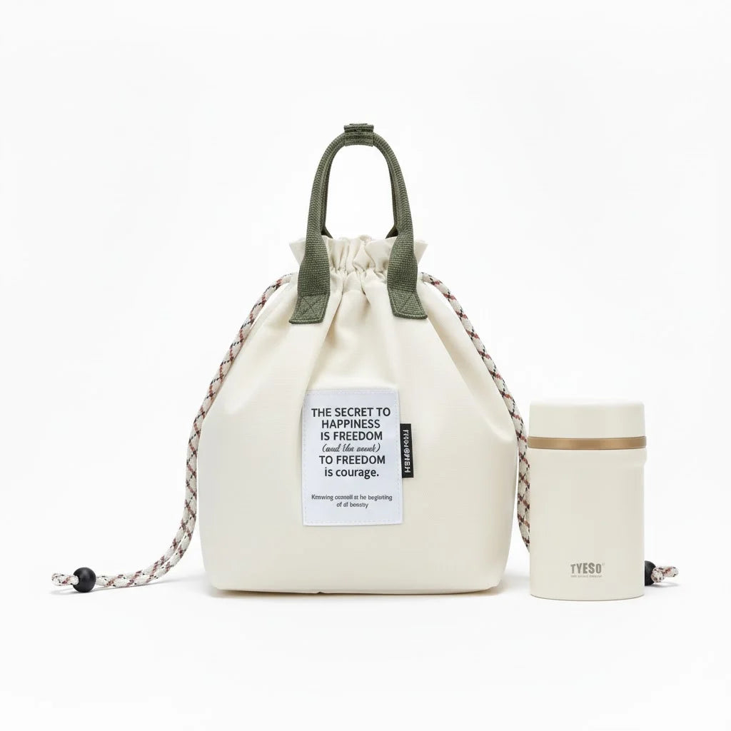 Pack repas Goodn'Pure comprenant un lunch bag beige PureGo et une lunch box isotherme blanche en acier inoxydable