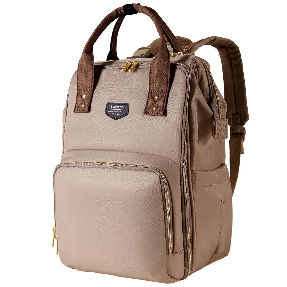 sac à langer moka avec grande ouverture zippée
