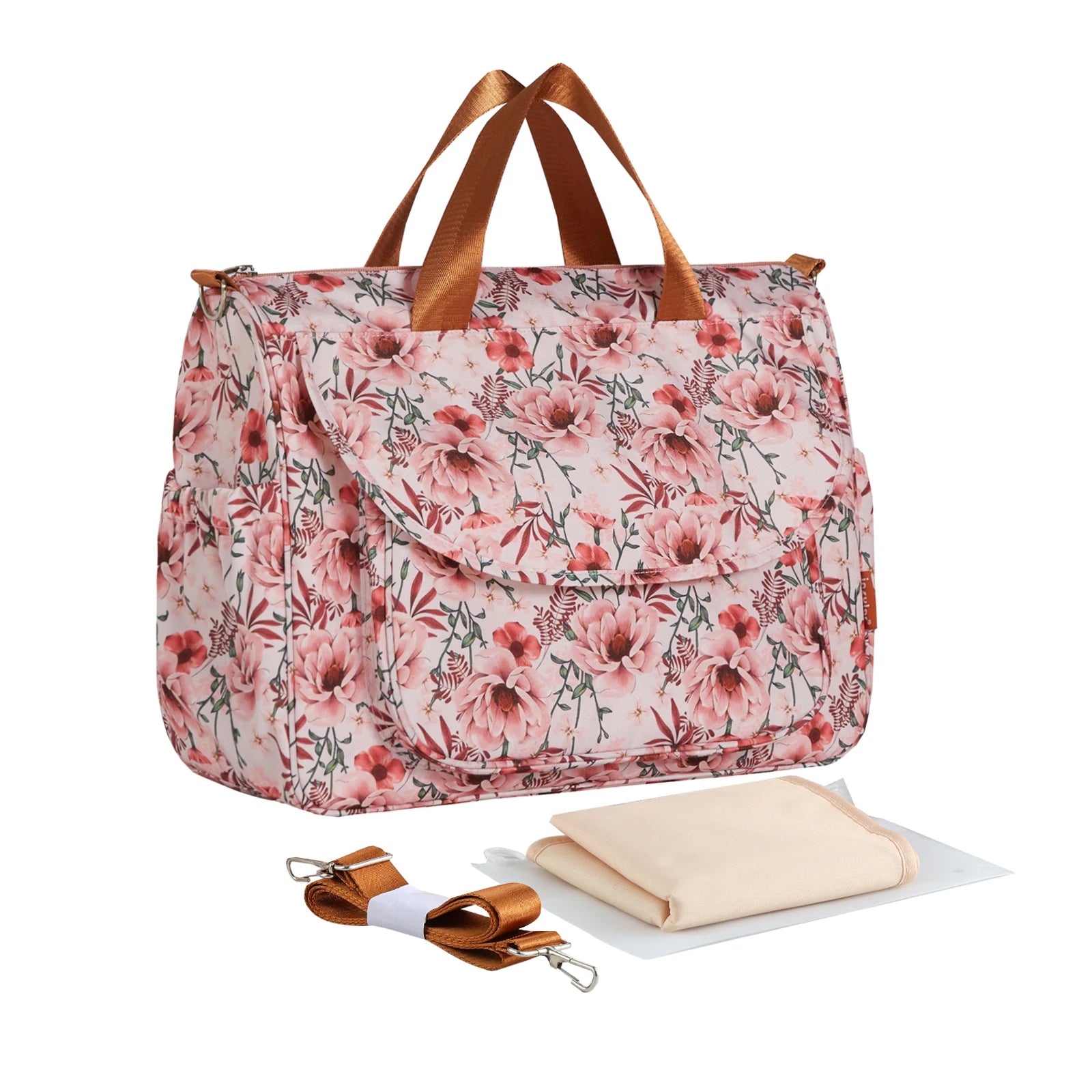 Sac à langer Linoa en situation de voyage avec valise et poussette
