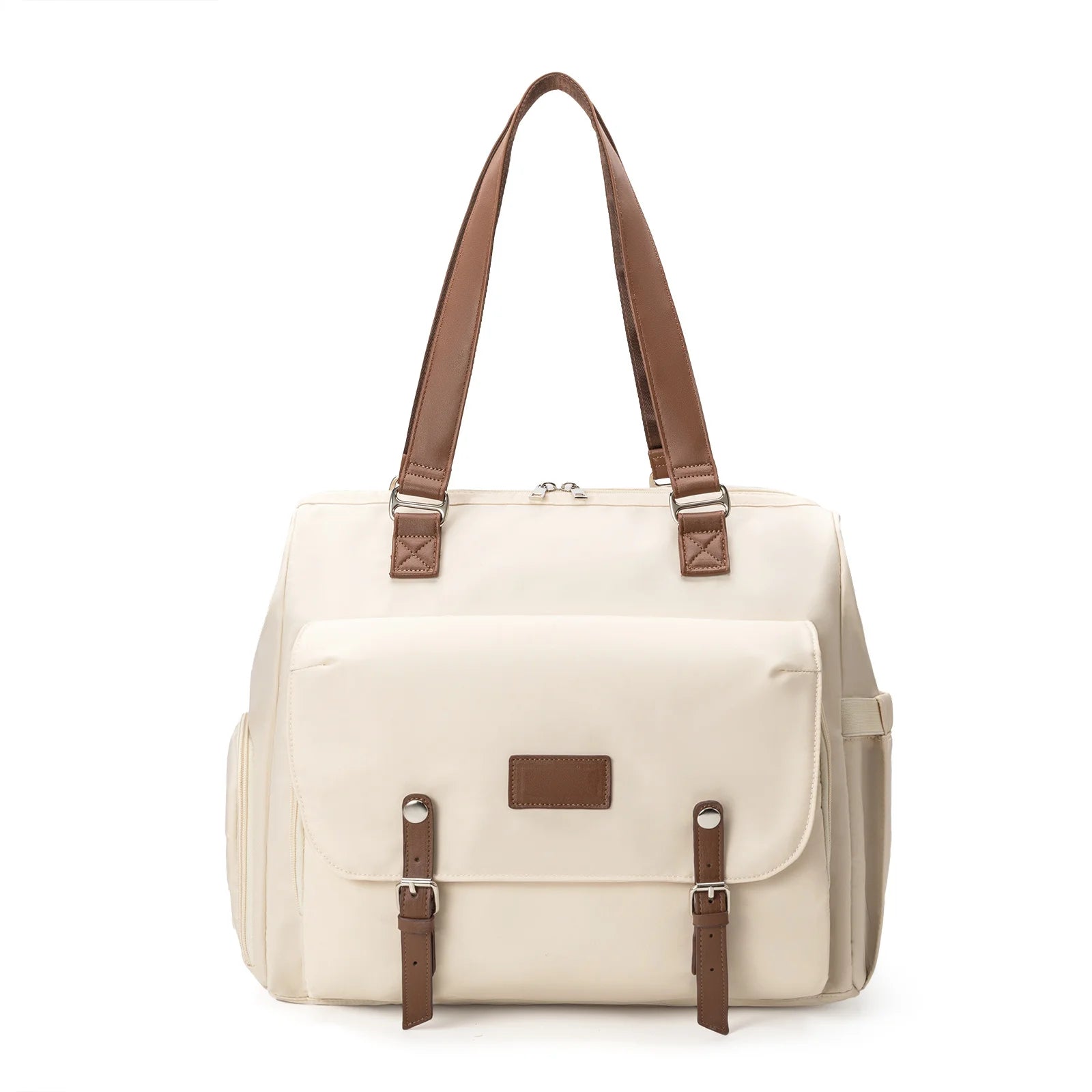 Sac à langer beige sable, léger et fonctionnel avec multiples poches

