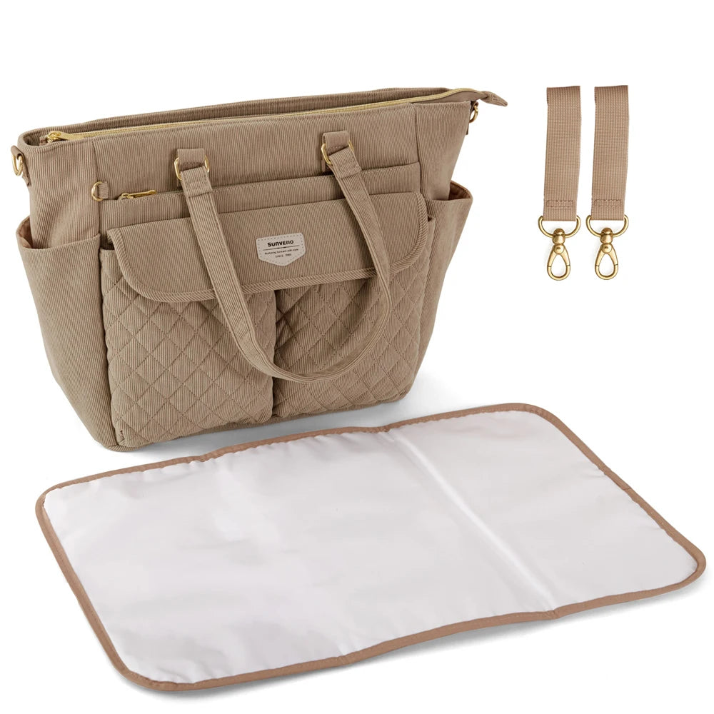 Bolso de pañales Sunveno con cambiador, bolso de bebé de gran capacidad para mamá primeriza, bolso de maternidad acolchado para viajes 36x33cm