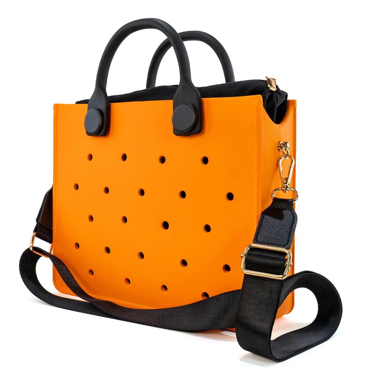 Sac à bandoulière réglable en EVA et toile douce, 29x27x7 cm, léger (0,14kg), à nettoyer avec un chiffon microfibre. Breloques non incluses orange noir