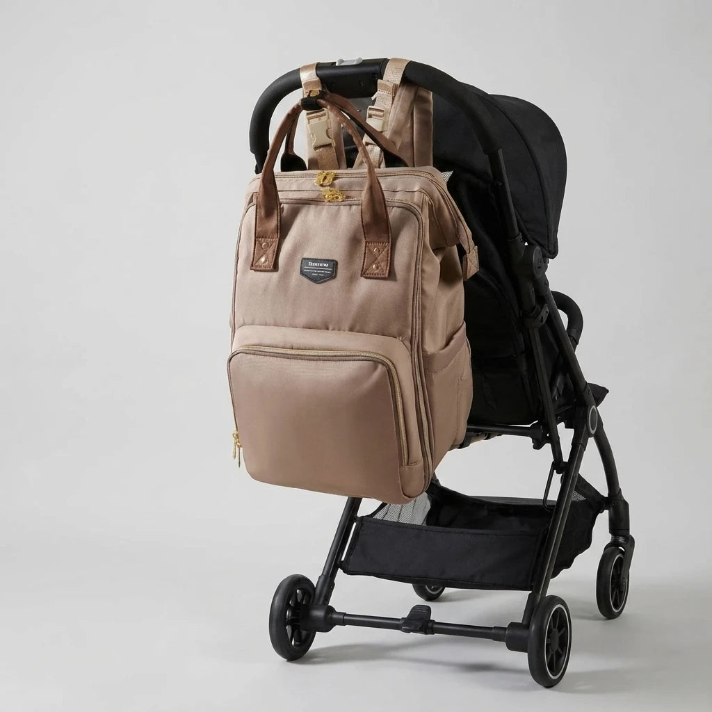 Sac à langer Moka design moderne avec poche lingettes rapide et organisation intelligente