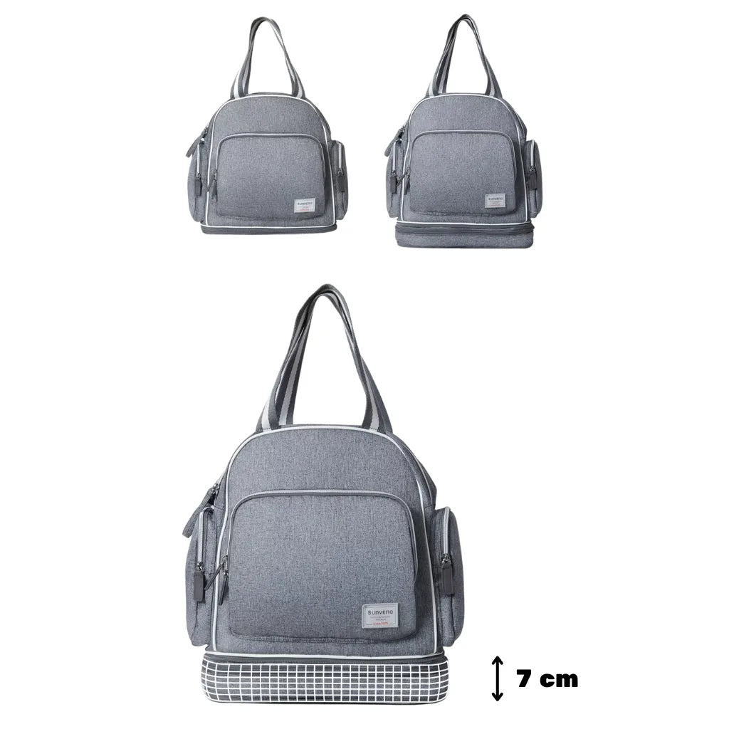 Sac à langer NomadGlow vu de profil, montrant sa forme compacte et polyvalente.