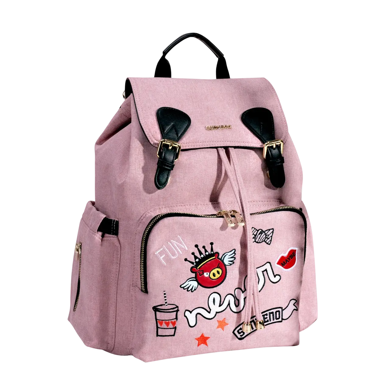 Sac à dos à langer rose en toile canvas, 37x32x21 cm, grande capacité, 0,8 kg, facile à nettoyer avec un chiffon microfibre humide rose