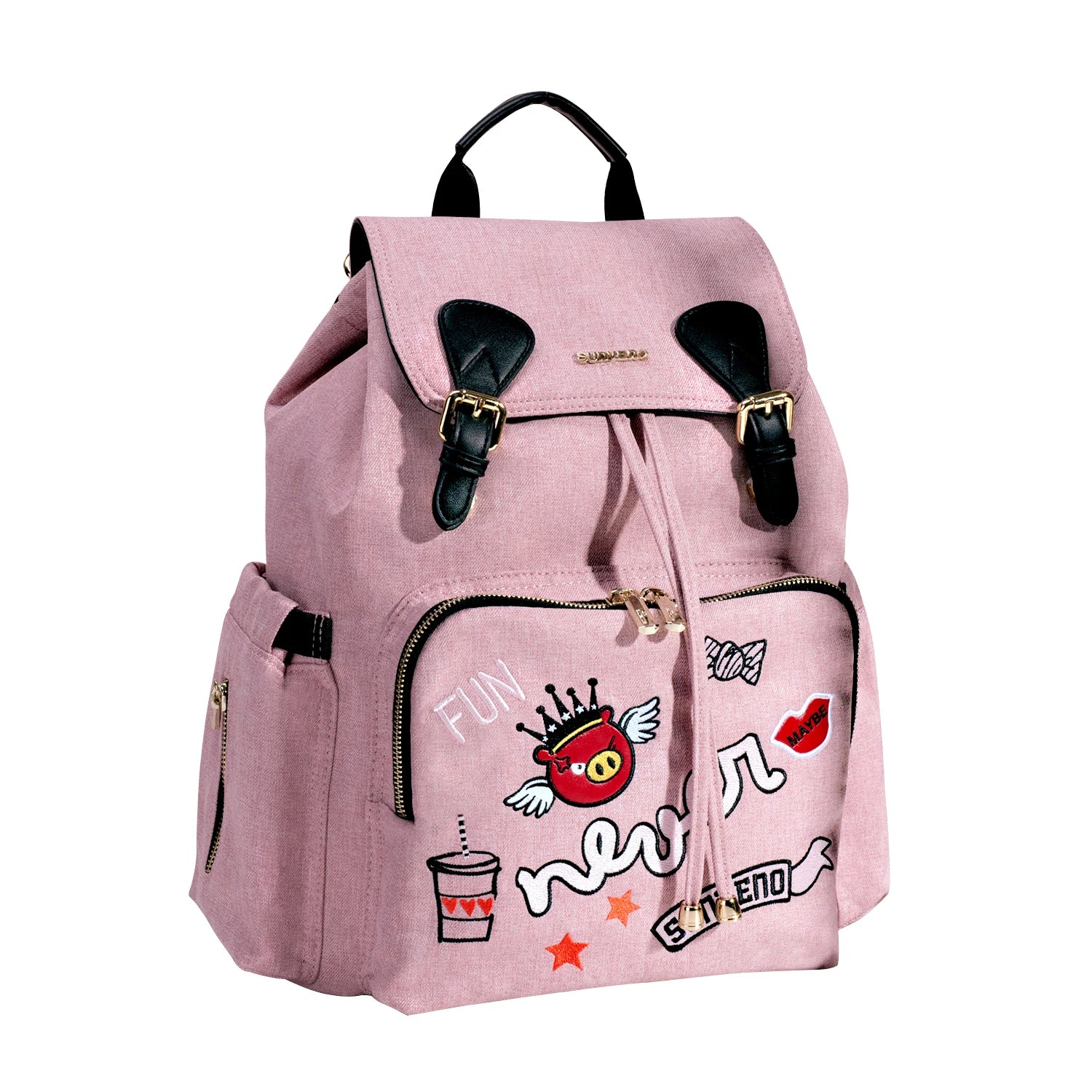 Sac à langer en toile canvas, 37x32x21 cm, grande capacité, 0,8 kg, facile à nettoyer avec un chiffon microfibre humide rose