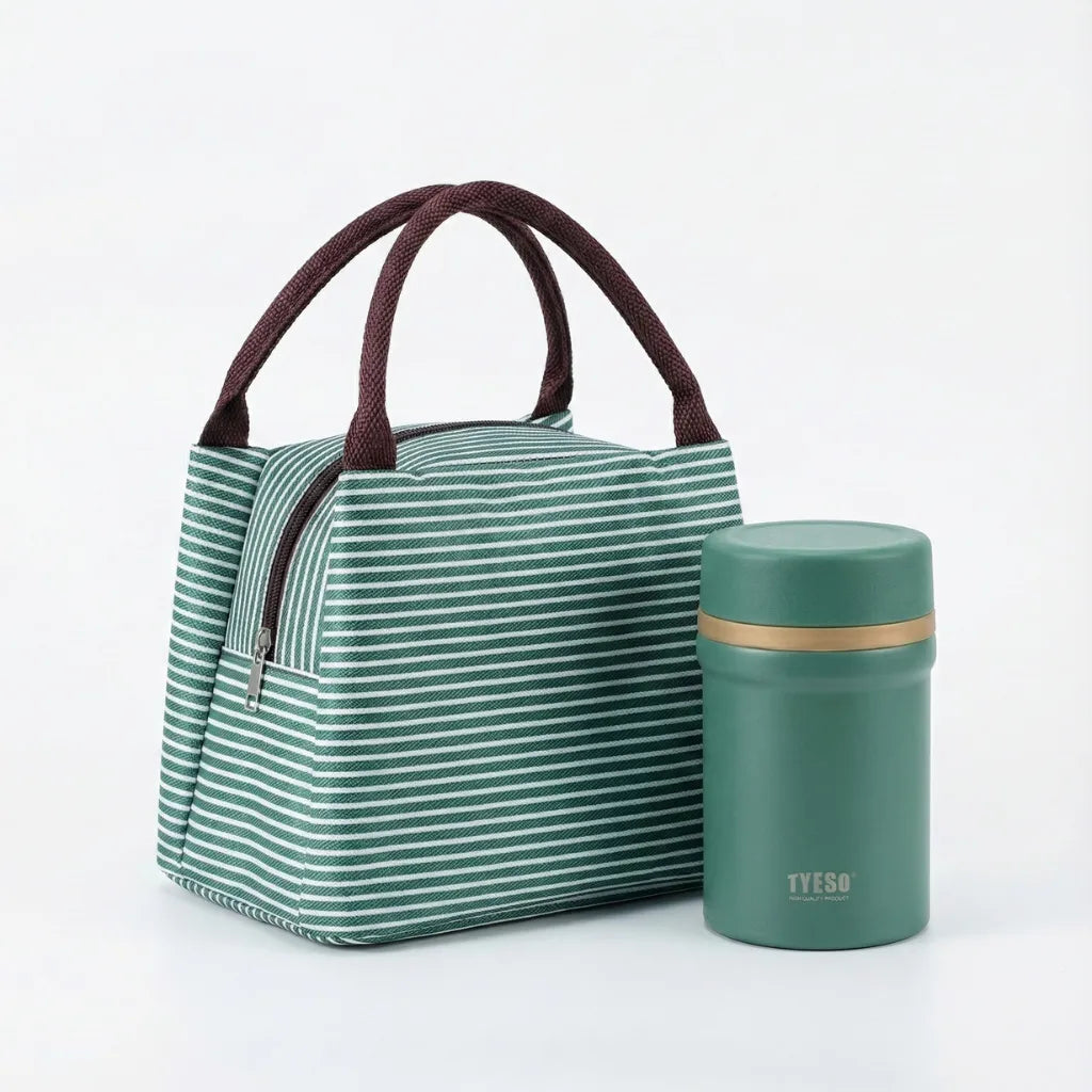 Duo repas nomade ThermiBag et Lunch Box FreshMeal posé sur une table