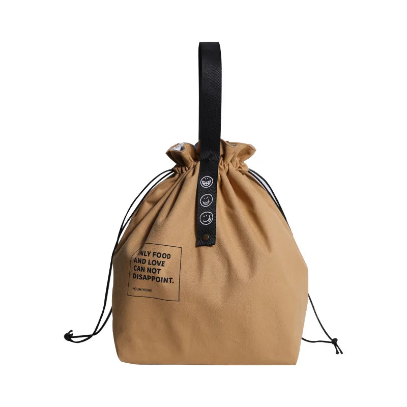 Lunch bag isotherme en tissu Oxford, 30x21x15 cm, grande capacité avec cordon de serrage, parfait pour transporter repas et snacks sable