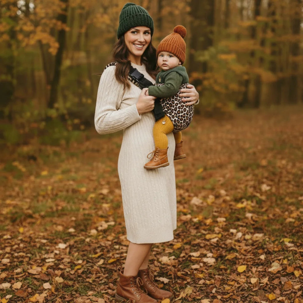 Écharpe de portage ergonomique 3 positions – assis, horizontal et berceau – avec bretelles rembourrées et ajustables pour un confort optimal et un portage sécurisé de bébé de 9 à 36 mois.