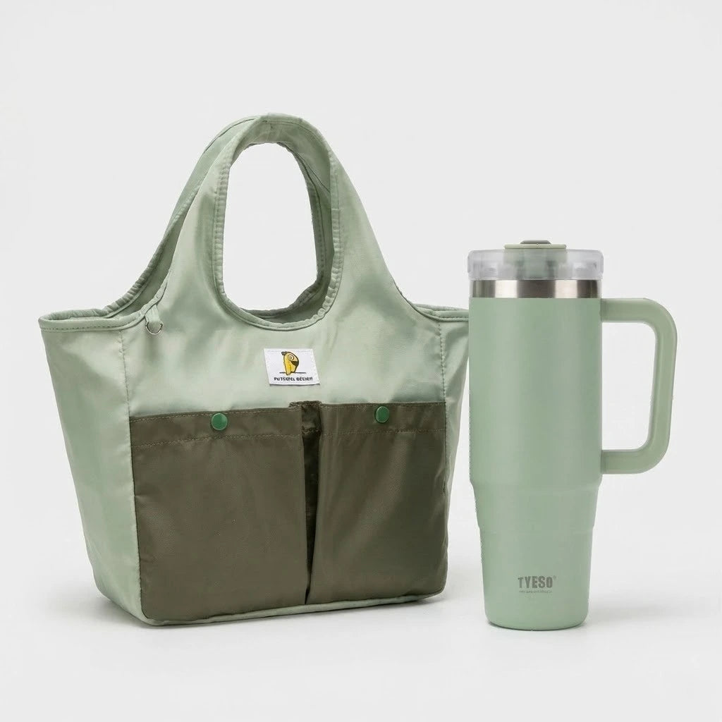 Set repas isotherme femme avec sac tote bag et gourde paille