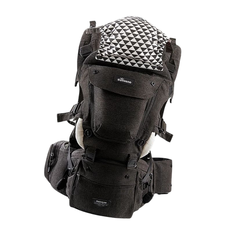 Porte-bébé Ergobloom ergonomique 6-en-1 en PU/coton premium avec soutien lombaire, plusieurs positions de portage et poches de rangement