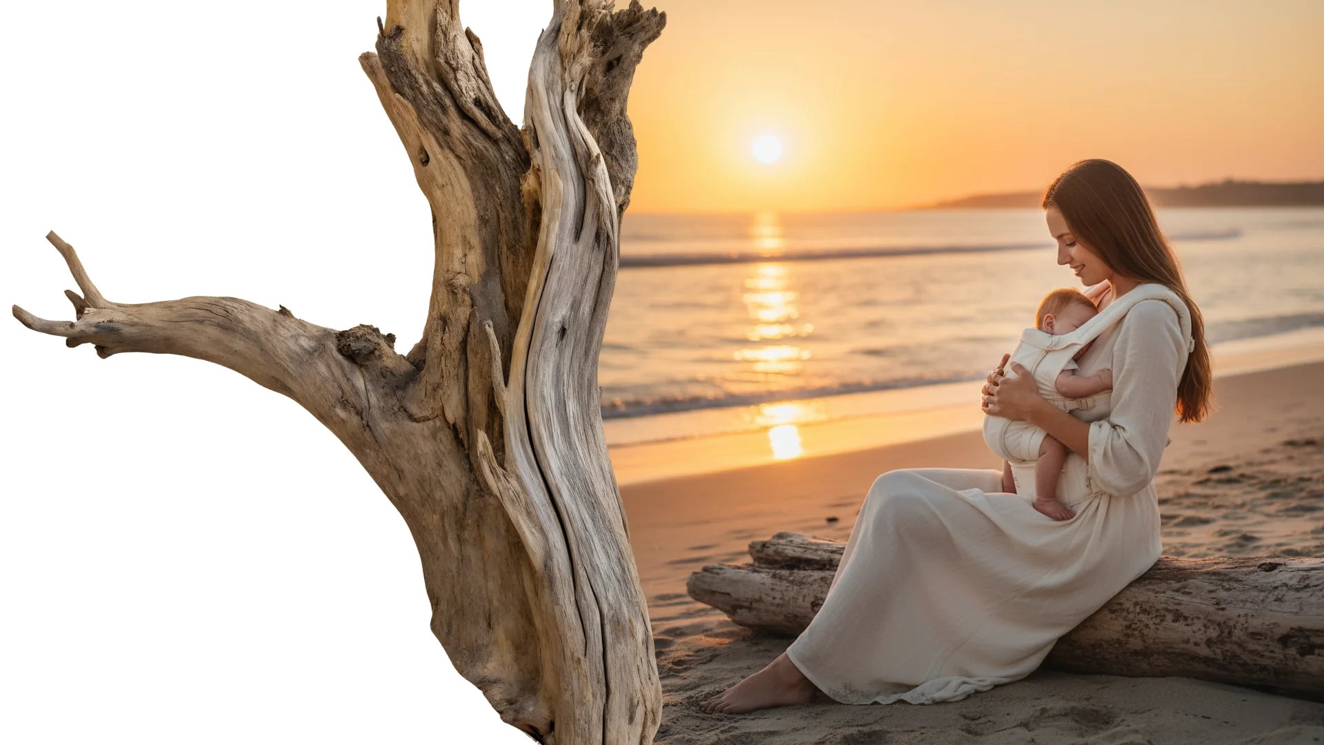 Maman portant un nouveau-né dans un porte-bébé physiologique et ergonomique, assurant le confort du bébé et de l'adulte.