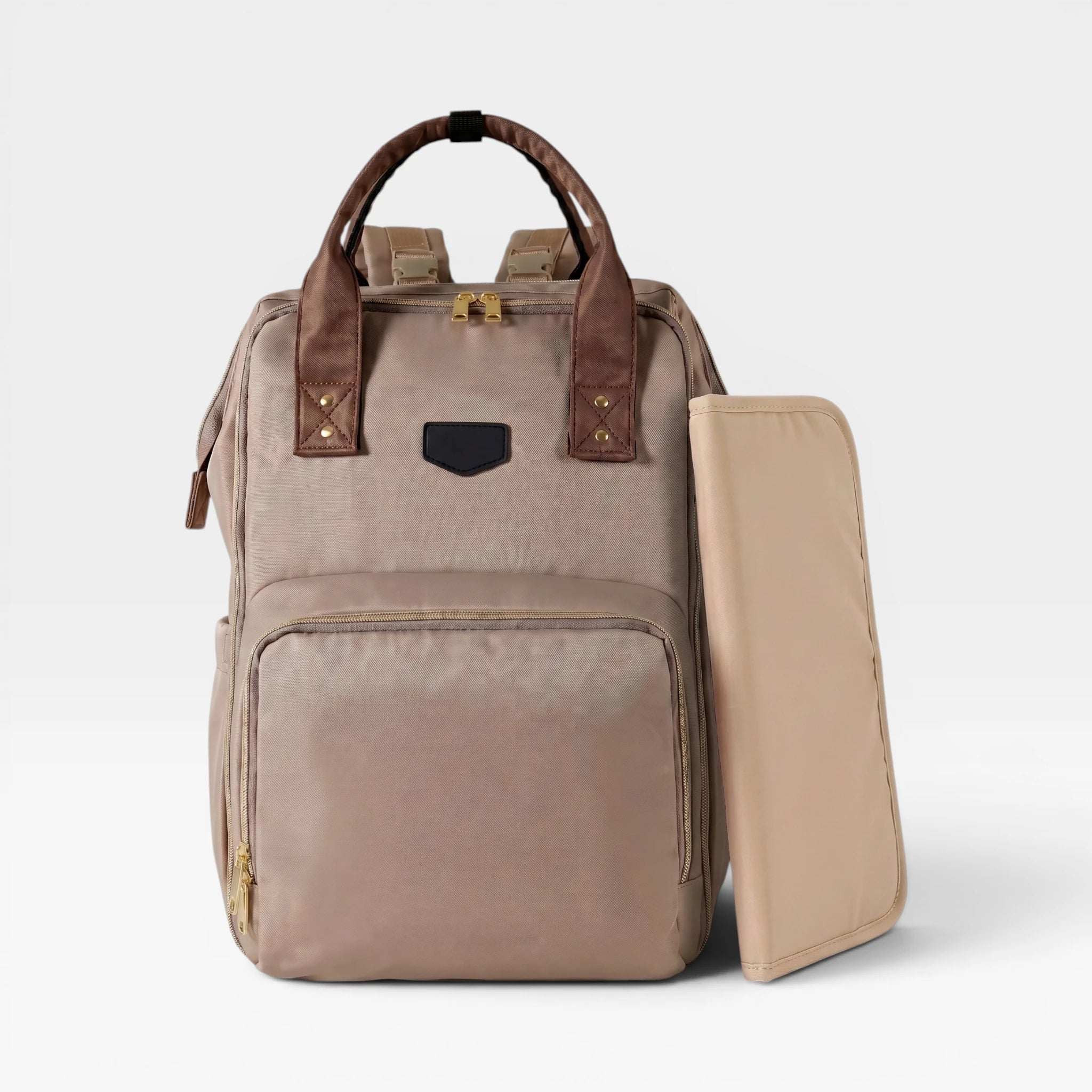 Sac à dos à langer Moka Goodnvibes, design élégant motif carreaux marron, polyester imperméable haute qualité pour parents actifs